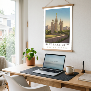 Salt Lake City Utah Travel Poster — Temple Square Wasatch Mountains Print