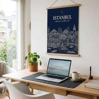 Istanbul Line Art Print — Navy Bosphorus Skyline Hagia Sophia Wall Art