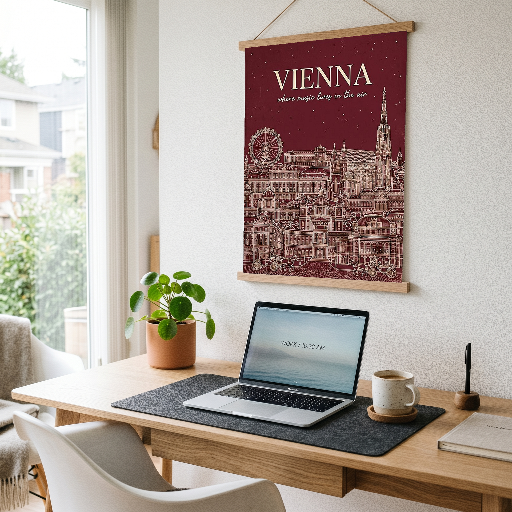 Vienna Line Art Print — Cherry Red St. Stephen's Cathedral Skyline Wall Art