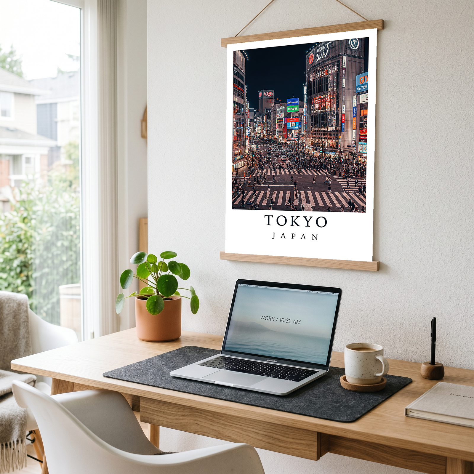 Tokyo Japan Travel Poster — Shibuya Crossing Neon Night Cityscape