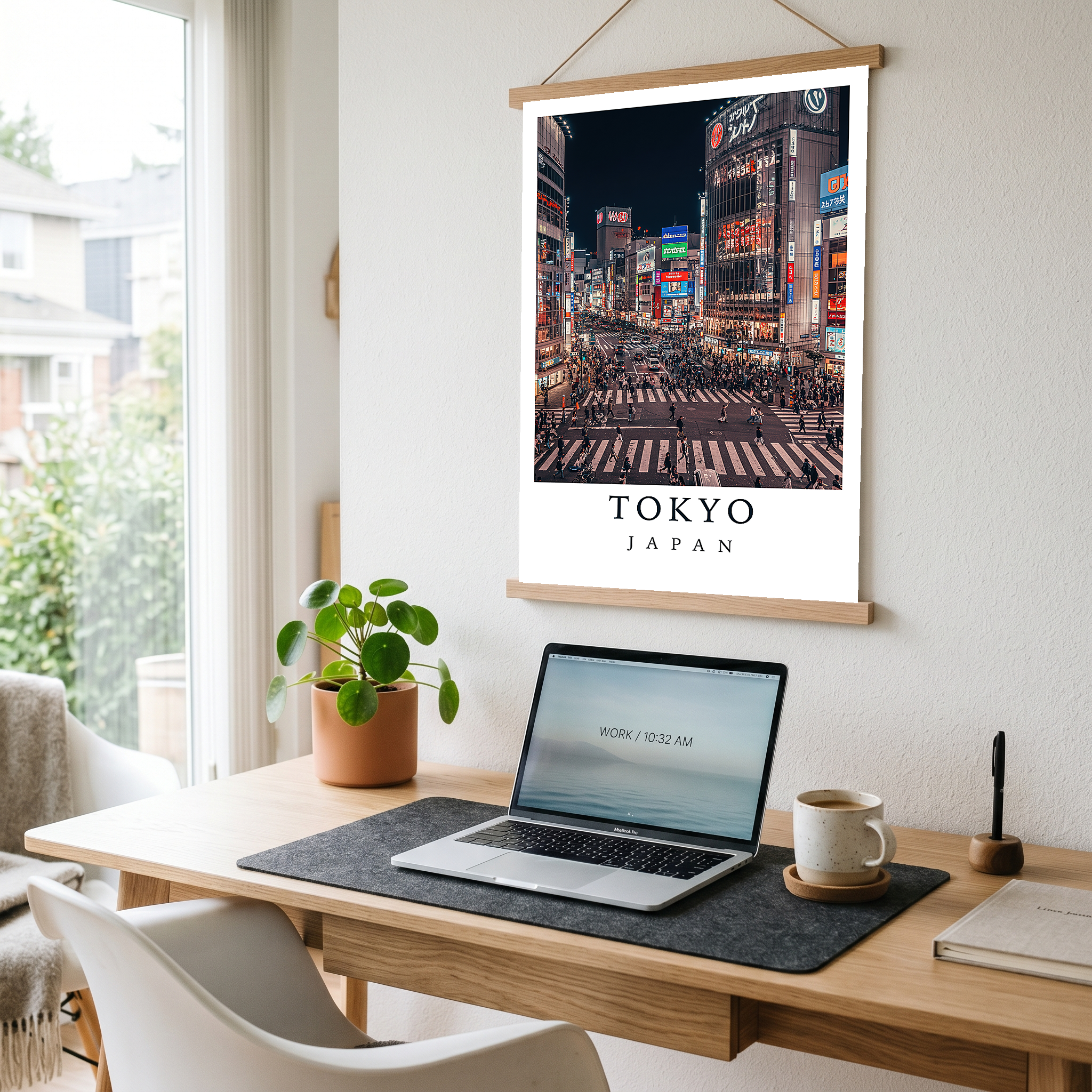Tokyo Japan Travel Poster — Shibuya Crossing Neon Night Cityscape