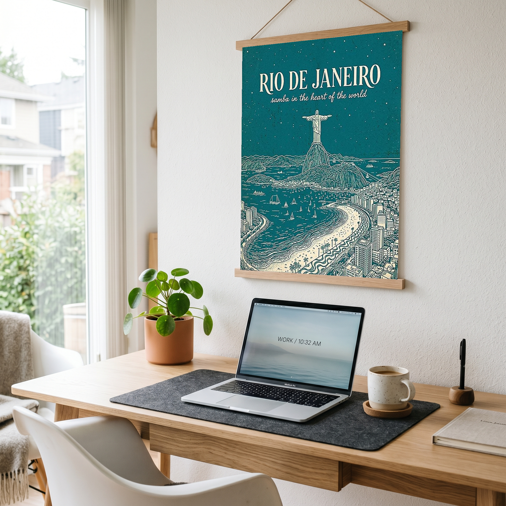 Rio de Janeiro Line Art Print — Teal Christ the Redeemer Copacabana Wall Art