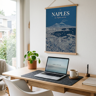 Naples Line Art Print — Navy Mount Vesuvius Bay Skyline Wall Art