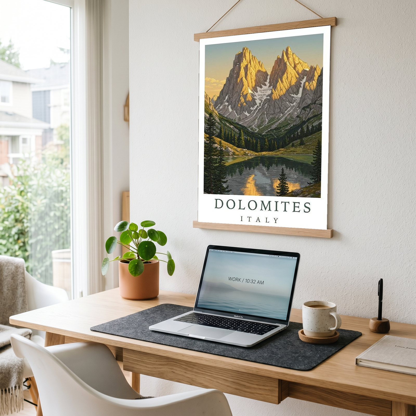 Dolomites Italy Travel Poster — Vintage Alpine Mountain Lake Print