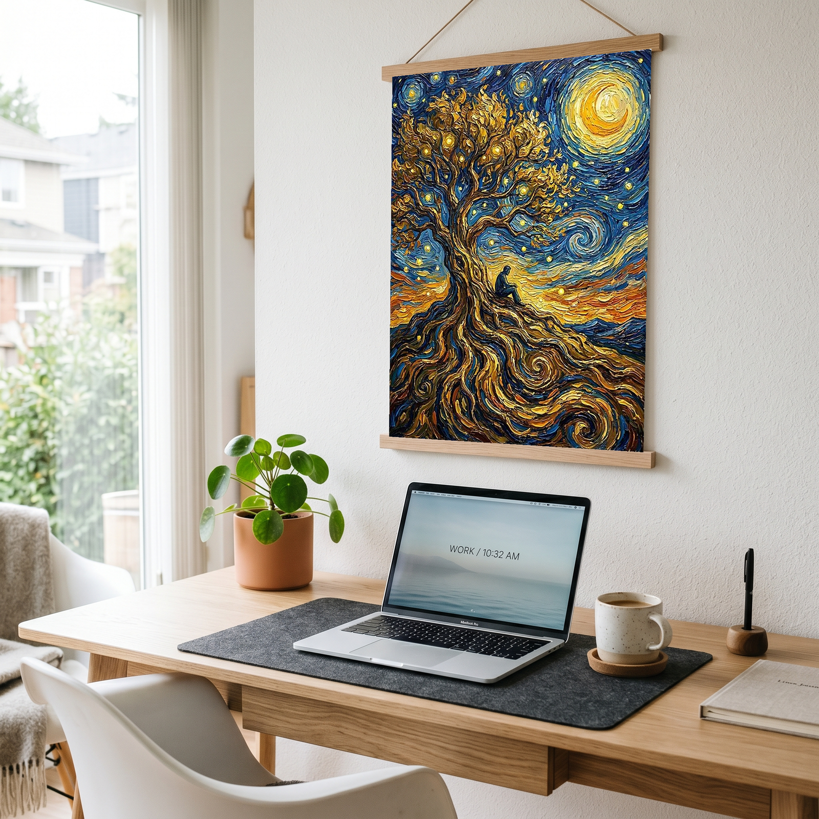 Man in Tree of Life Print — Van Gogh-Style Spiritual Reflection Wall Art