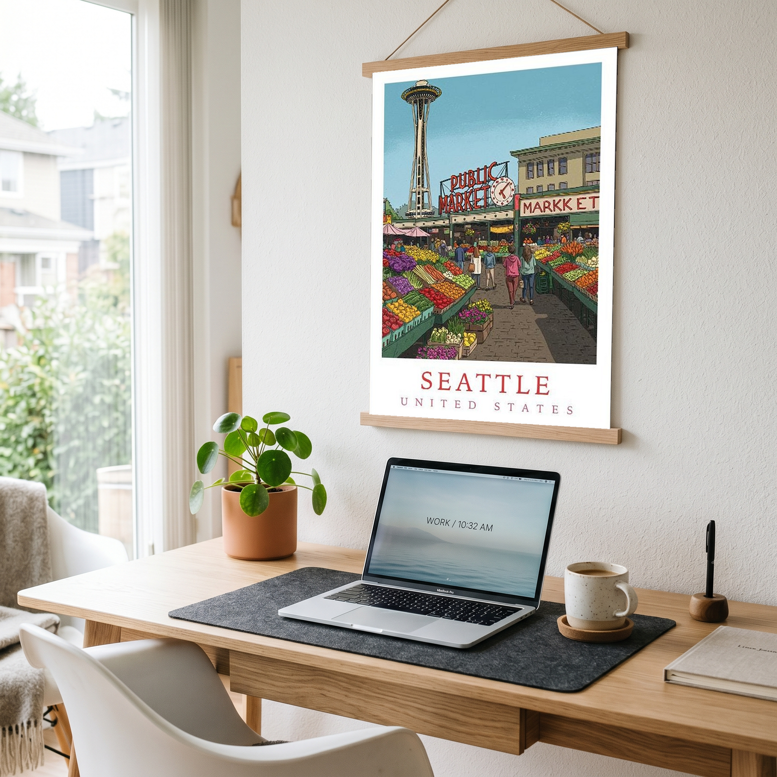 Seattle USA — Pike Place Market Space Needle Wall Art Print