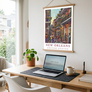 New Orleans Travel Poster — French Quarter Jazz Buskers Street Print