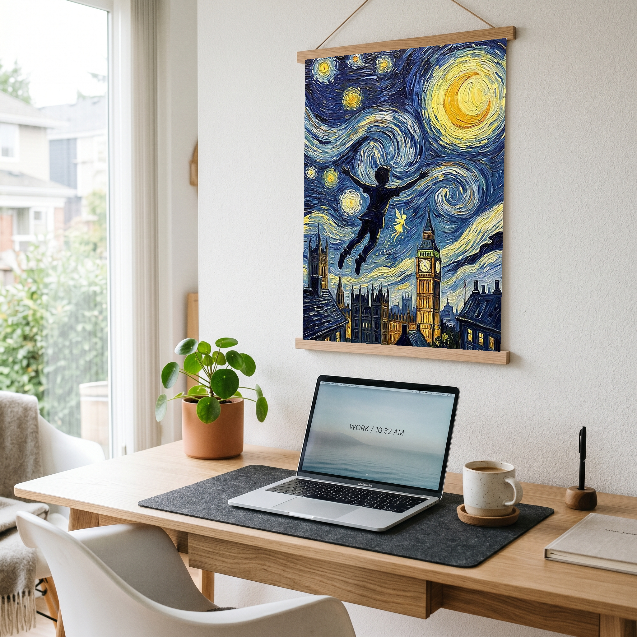 Peter Pan London Starry Night Print — Big Ben Van Gogh-Style Nursery Wall Art