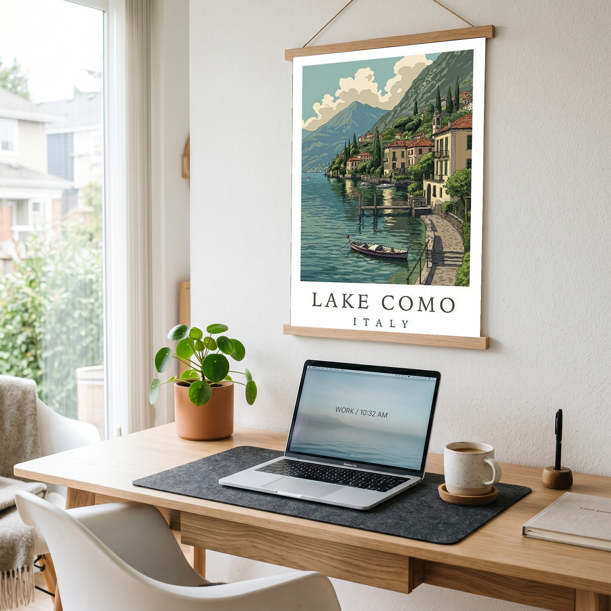 Lake Como Italy Travel Poster — Lakeside Village Boat Landscape Print