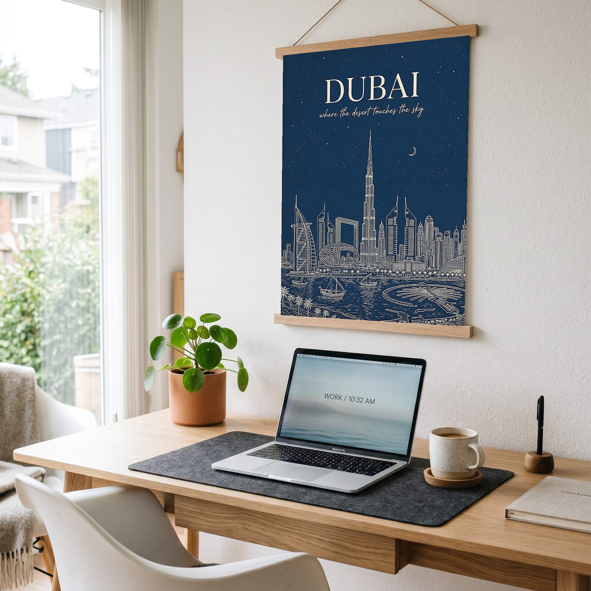 Dubai Line Art Print — Navy Burj Khalifa Skyline Wall Art