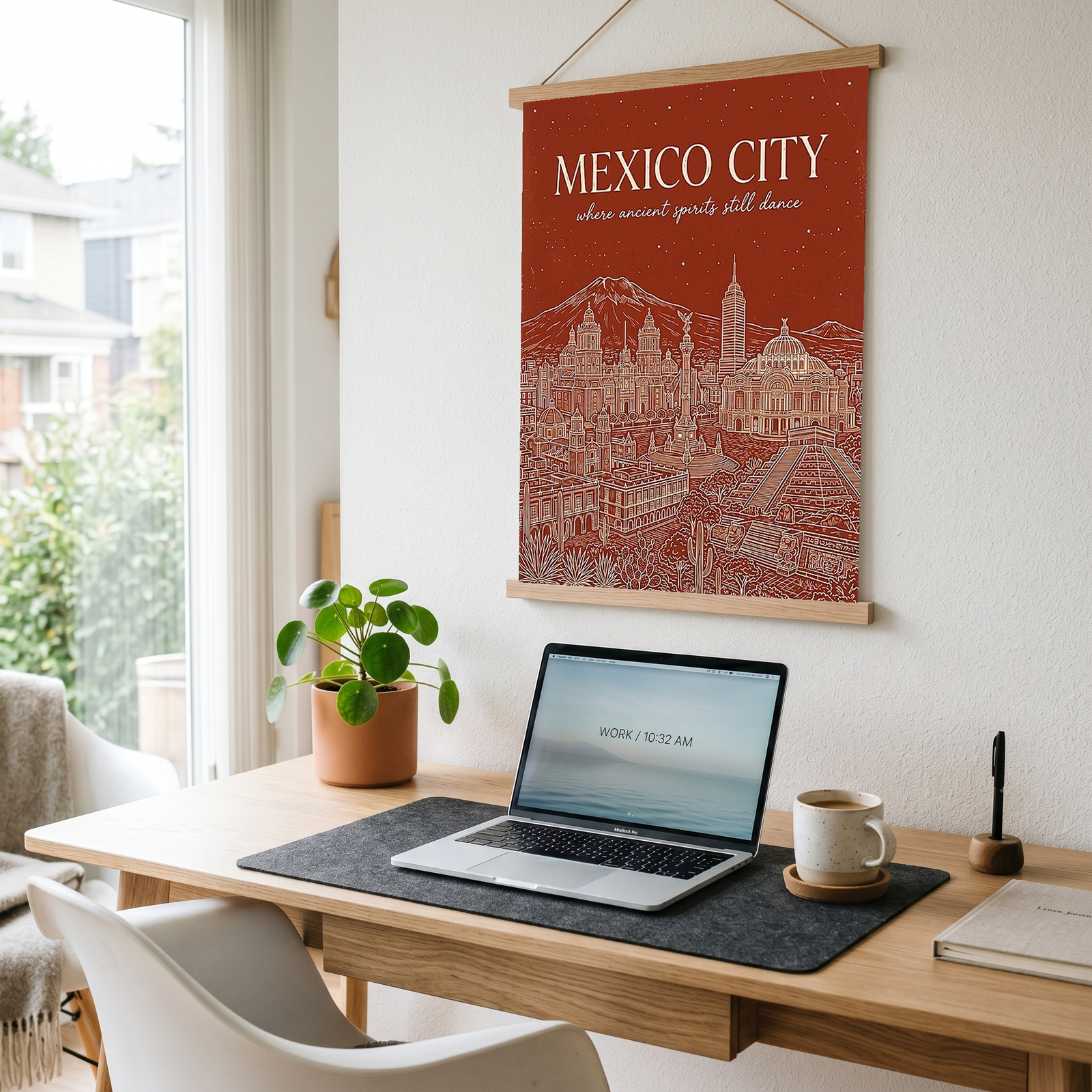 Mexico City Line Art Print — Rust Bellas Artes Templo Mayor Skyline Wall Art