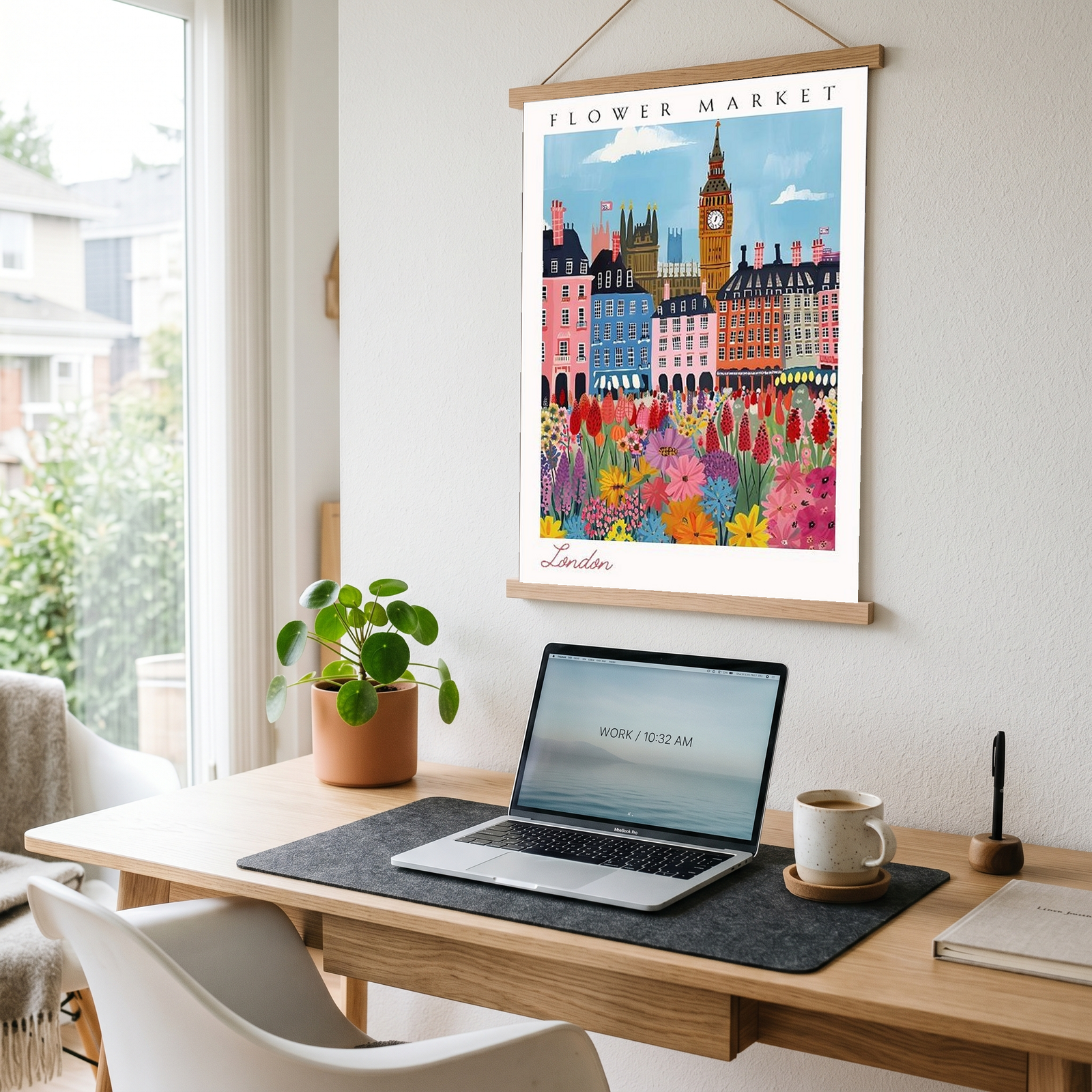 London Flower Market Print — Big Ben Cityscape British Botanical Art