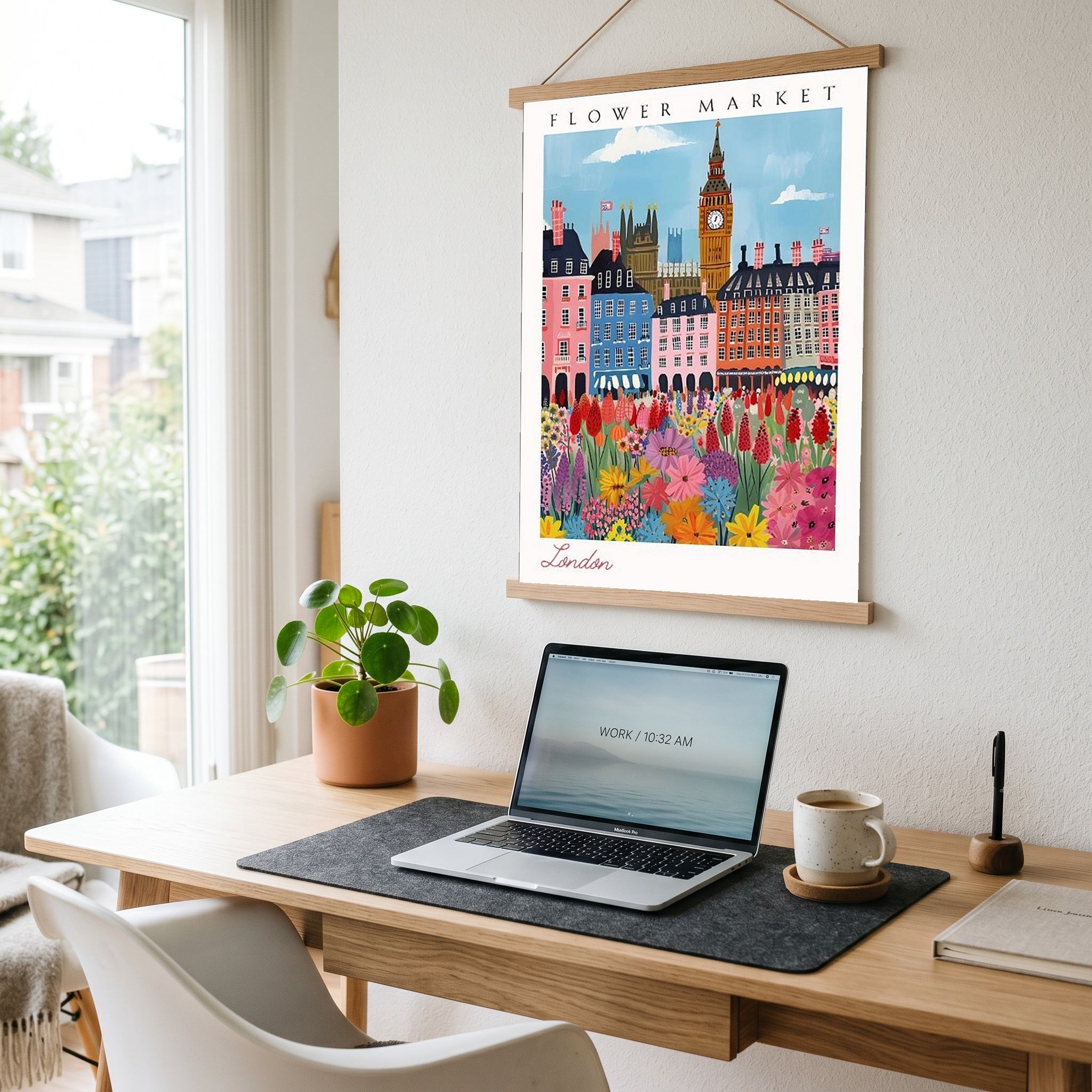 London Flower Market Print — Big Ben Cityscape British Botanical Art