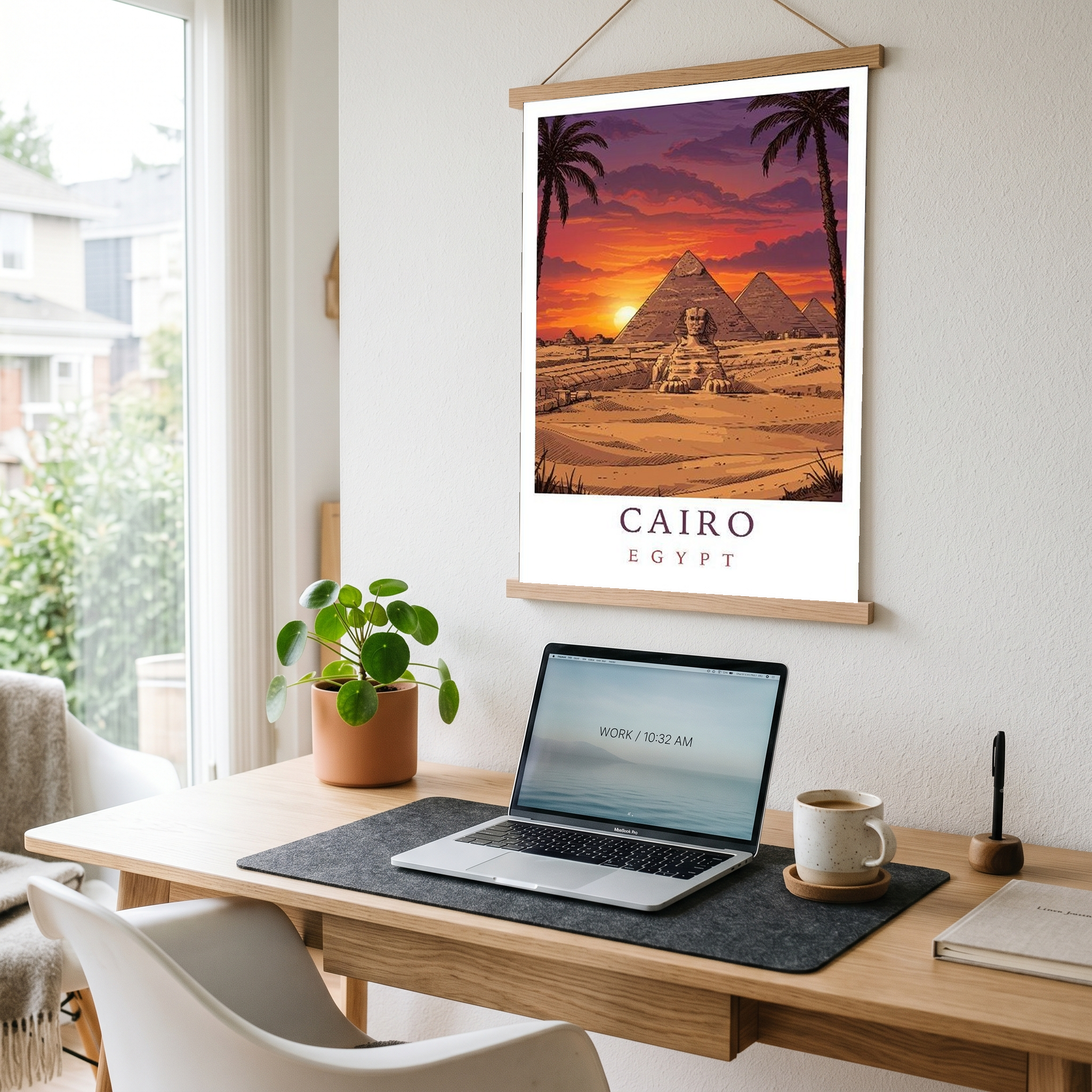 Cairo Egypt Travel Poster — Pyramids Sphinx Sunset Wall Art Print