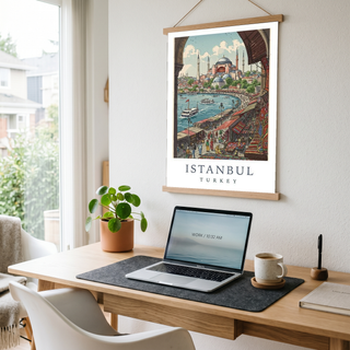 Istanbul Turkey Travel Poster — Hagia Sophia Bosphorus Bazaar Print