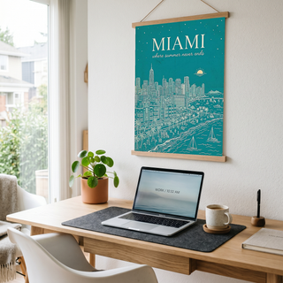 Miami Line Art Print — Teal South Beach Skyline Art Deco Wall Art