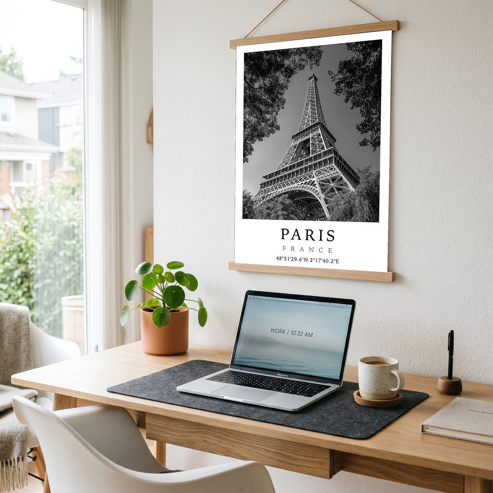 Paris Eiffel Tower Poster — Black and White France Coordinates Print