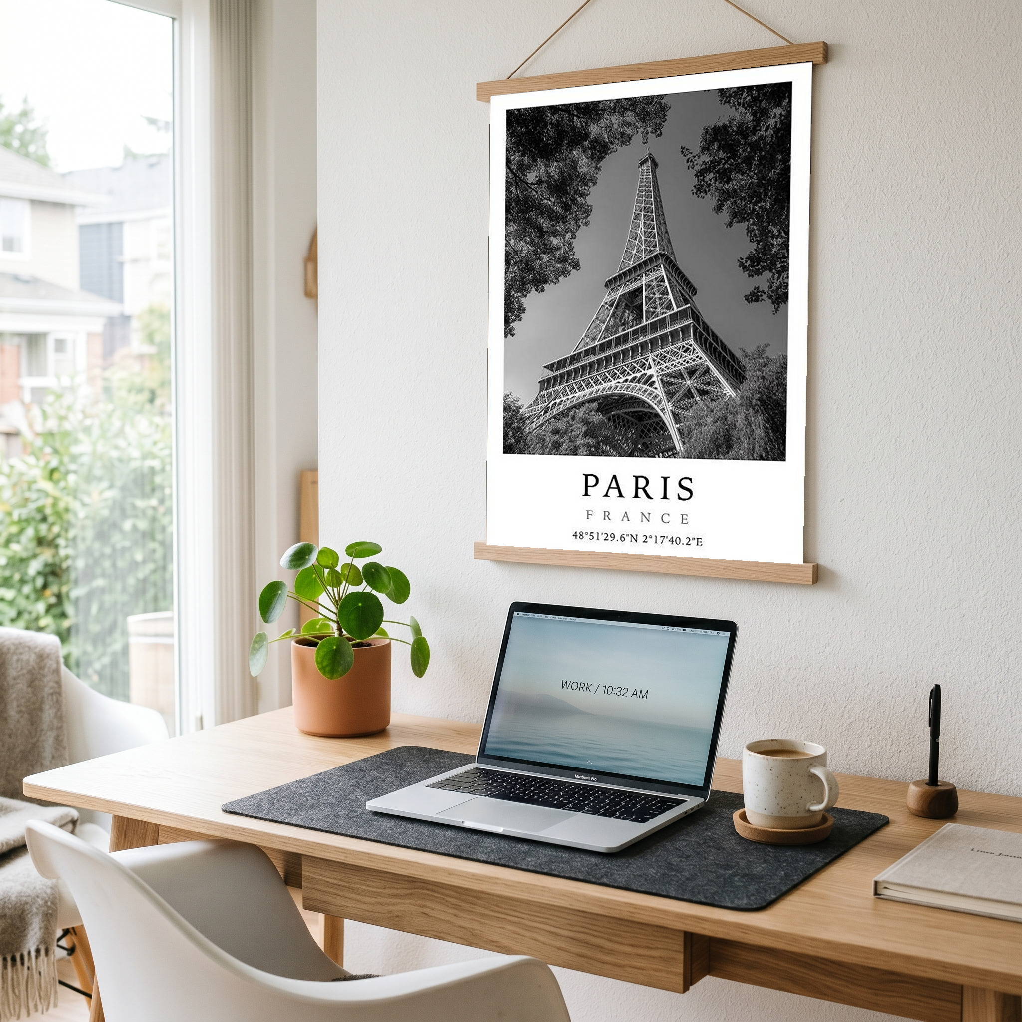 Paris Eiffel Tower Poster — Black and White France Coordinates Print