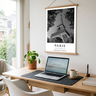 Paris Eiffel Tower Poster — Black and White France Coordinates Print