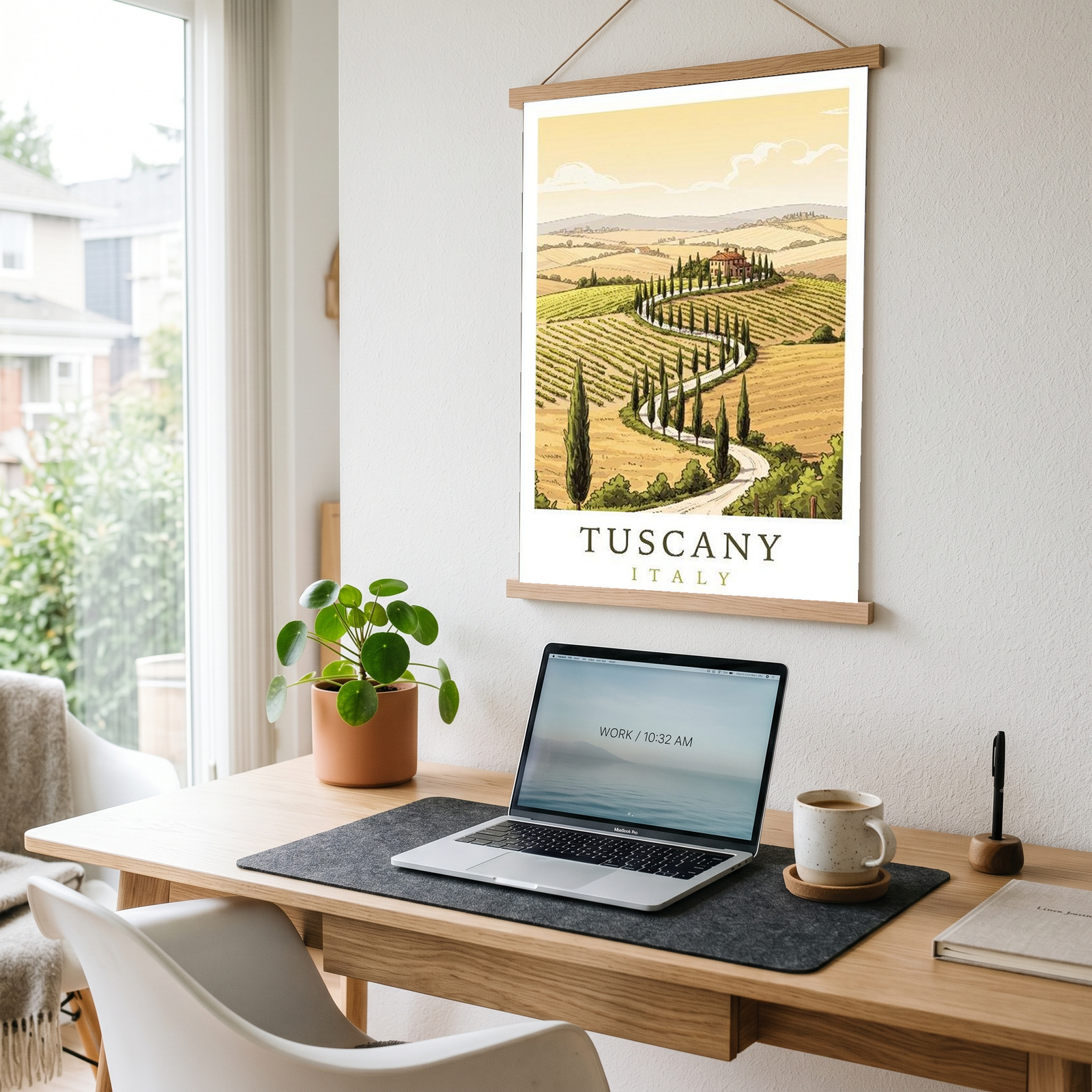 Tuscany Italy Travel Poster — Rolling Hills Cypress Vineyards Print