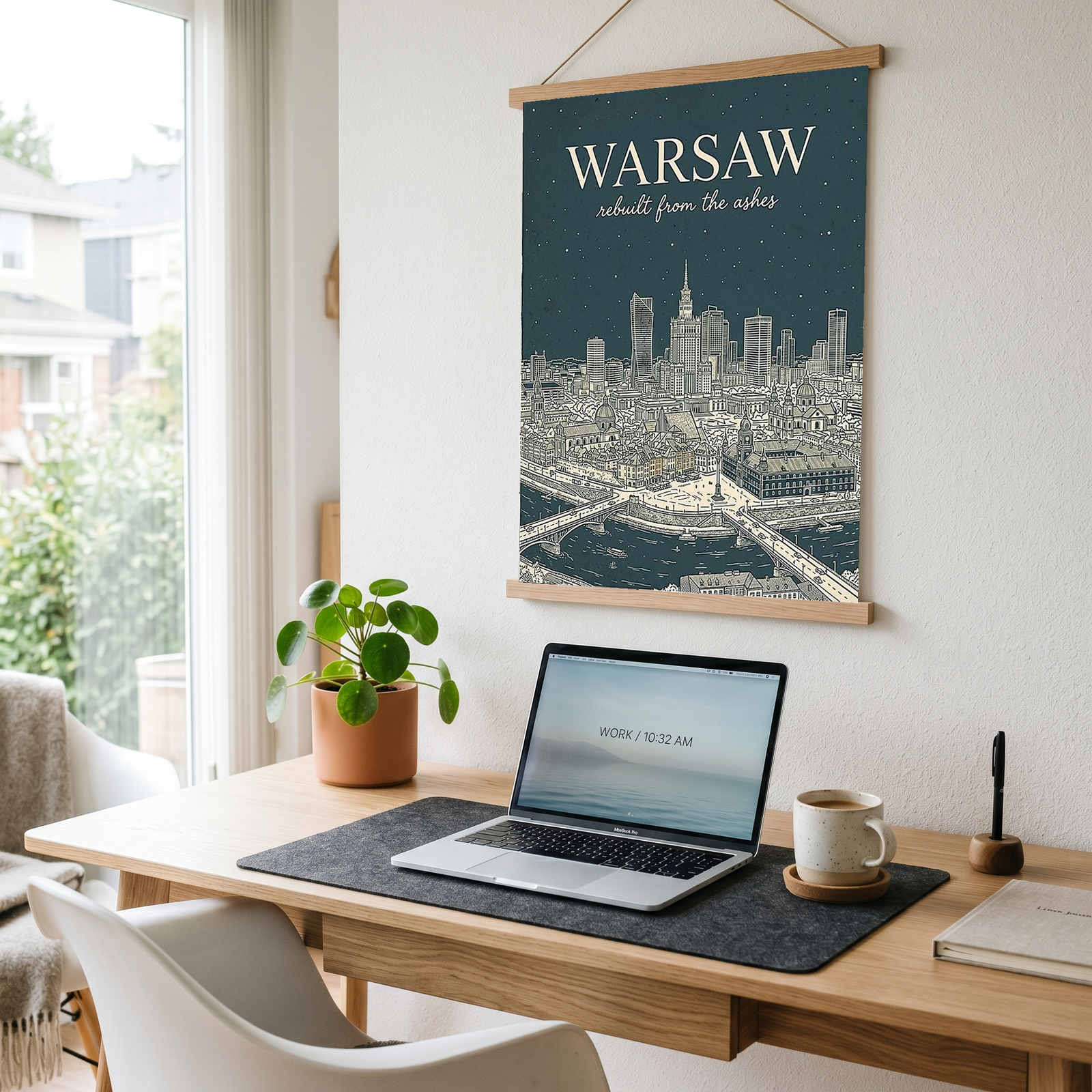 Warsaw Line Art Print — Slate Old Town Palace of Culture Skyline Wall Art