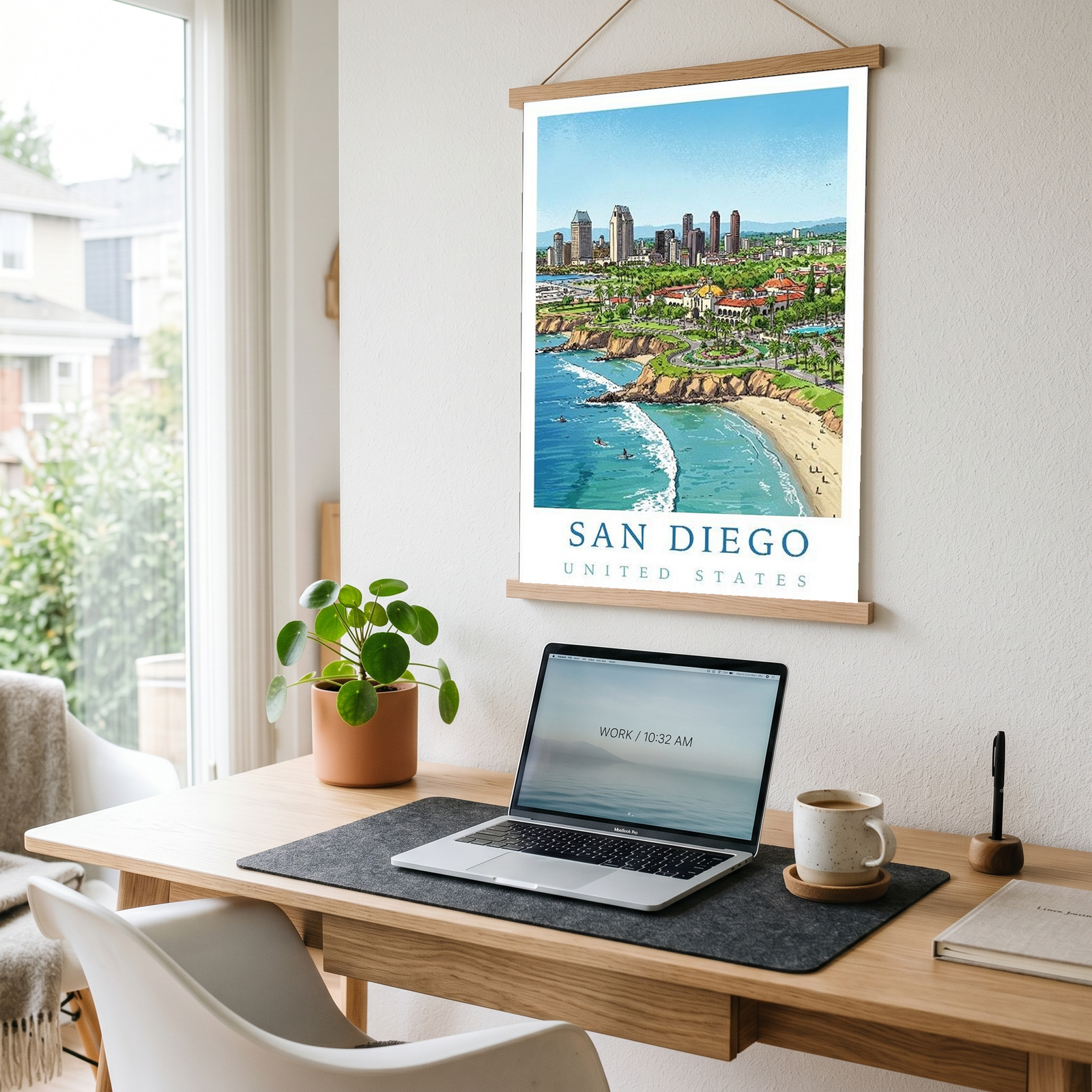 San Diego Travel Poster — Coastal Skyline Cabrillo Beach Print