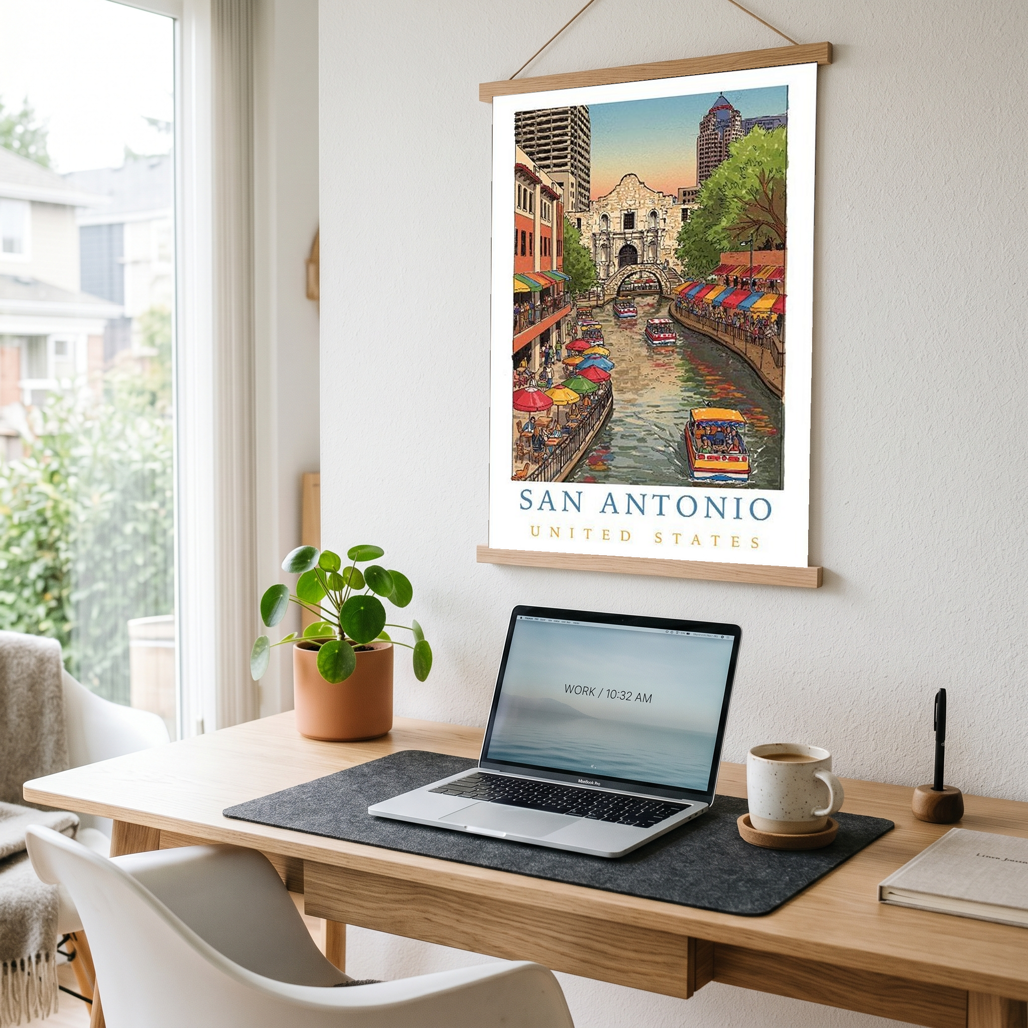San Antonio Texas Travel Poster — Riverwalk Alamo Cityscape Print