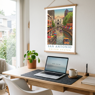 San Antonio Texas Travel Poster — Riverwalk Alamo Cityscape Print