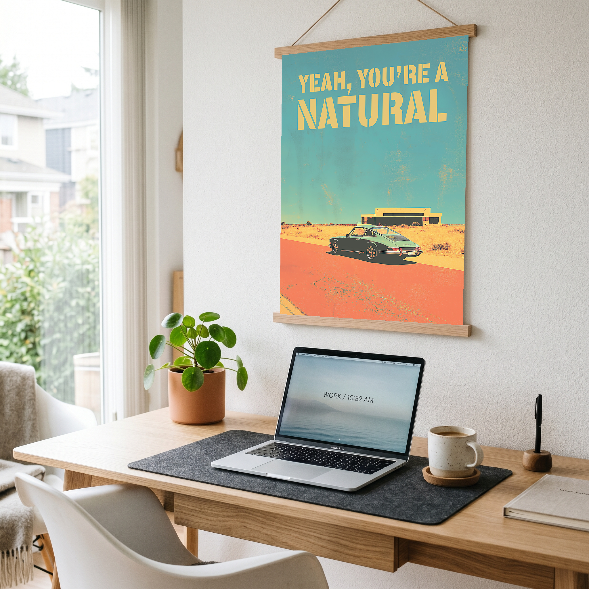Vintage Porsche Desert Road Poster — You're a Natural Motivational Print