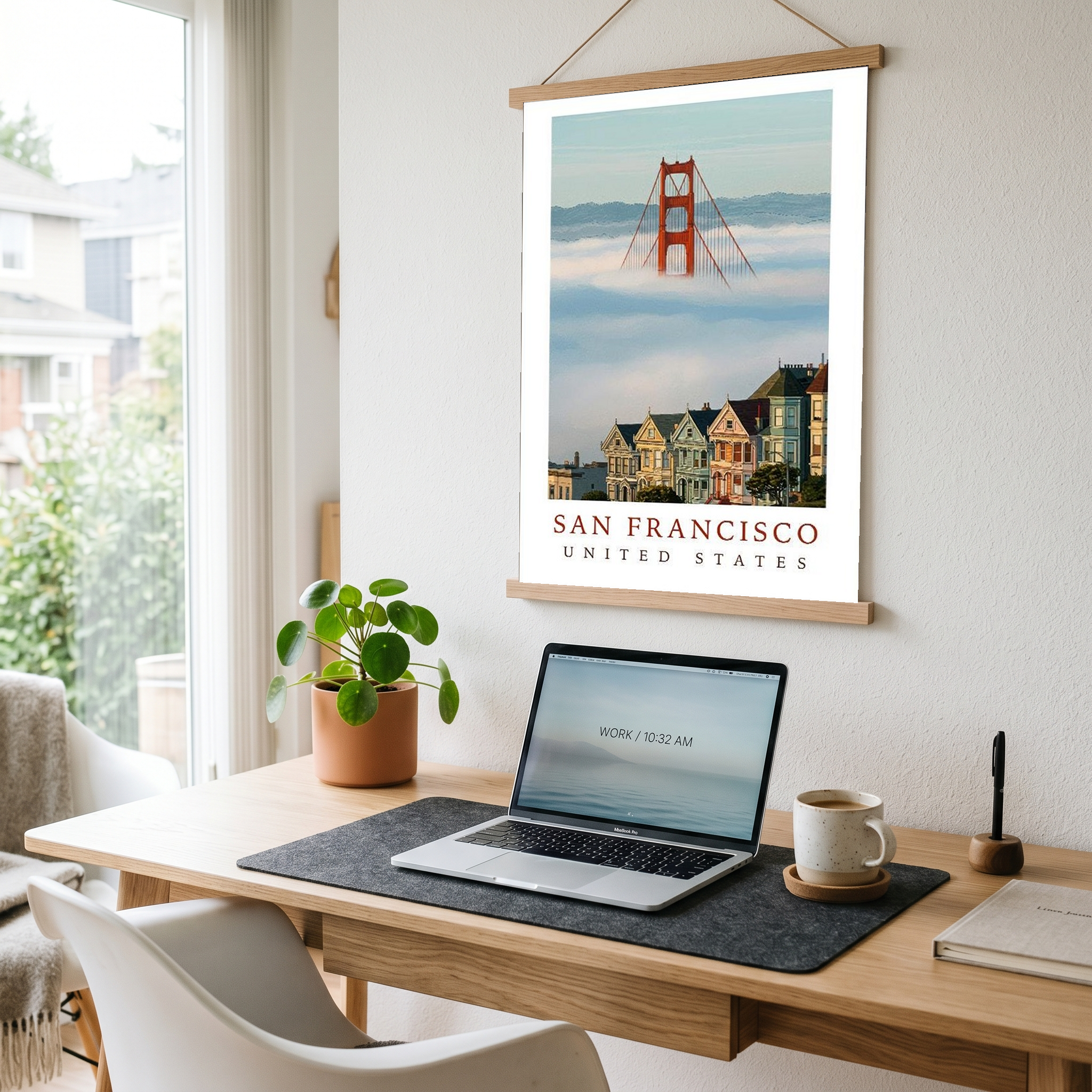 San Francisco Travel Poster — Golden Gate Bridge Painted Ladies Print