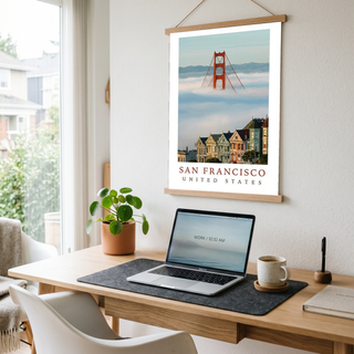 San Francisco Travel Poster — Golden Gate Bridge Painted Ladies Print