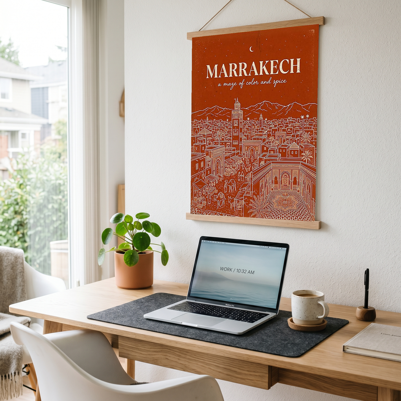 Marrakech Line Art Print — Terracotta Koutoubia Medina Skyline Wall Art