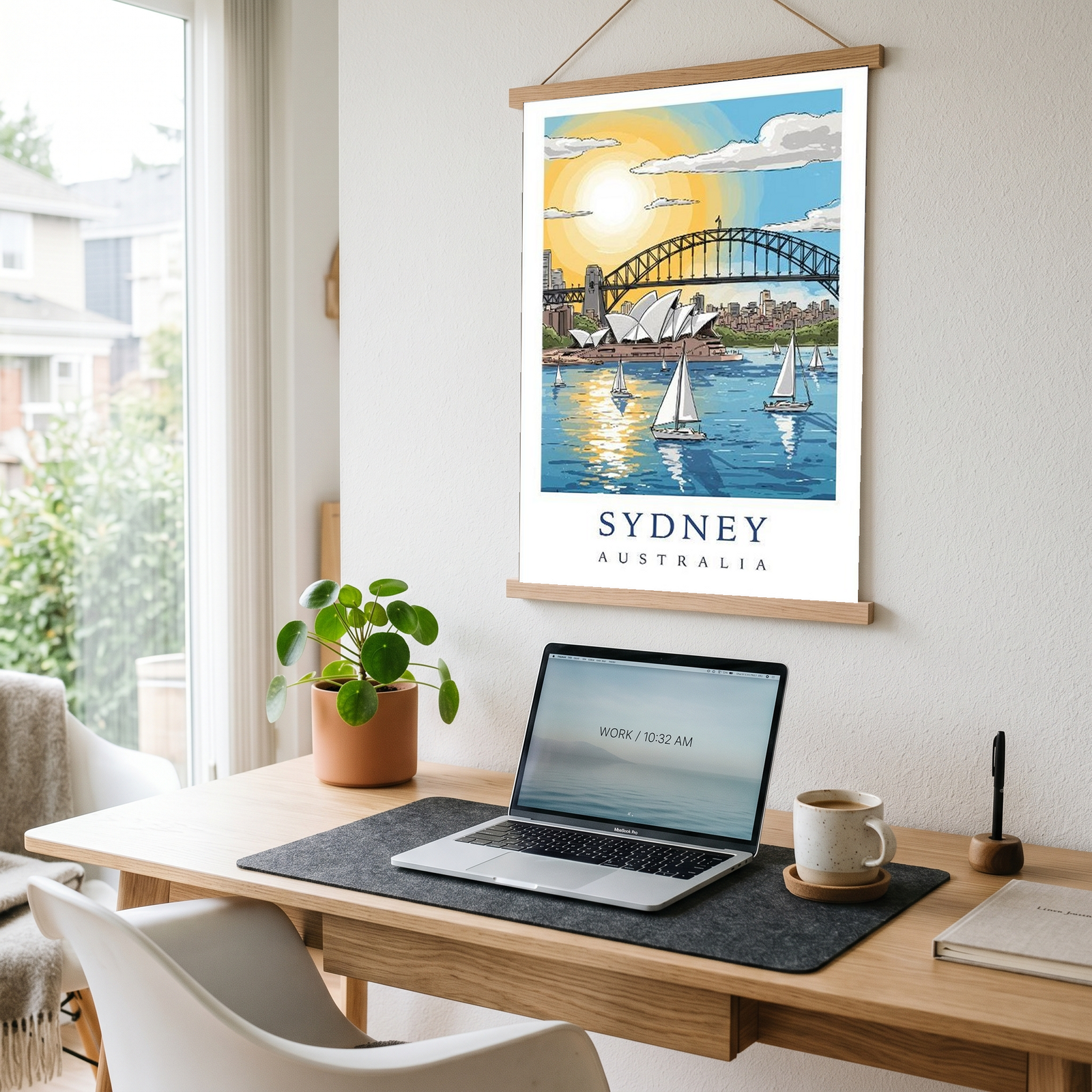 Sydney Australia Travel Poster — Opera House Harbour Bridge Sailboat Print