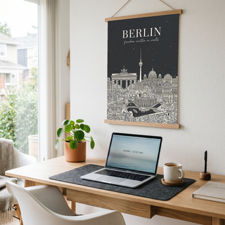 Berlin Line Art Print — Charcoal Brandenburg Gate TV Tower Skyline Wall Art