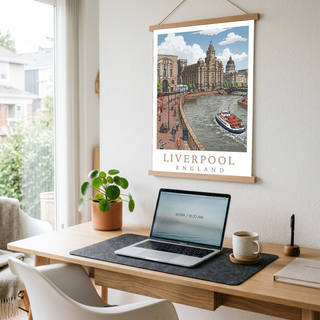 Liverpool England Travel Poster — Pier Head Liver Building Waterfront Print