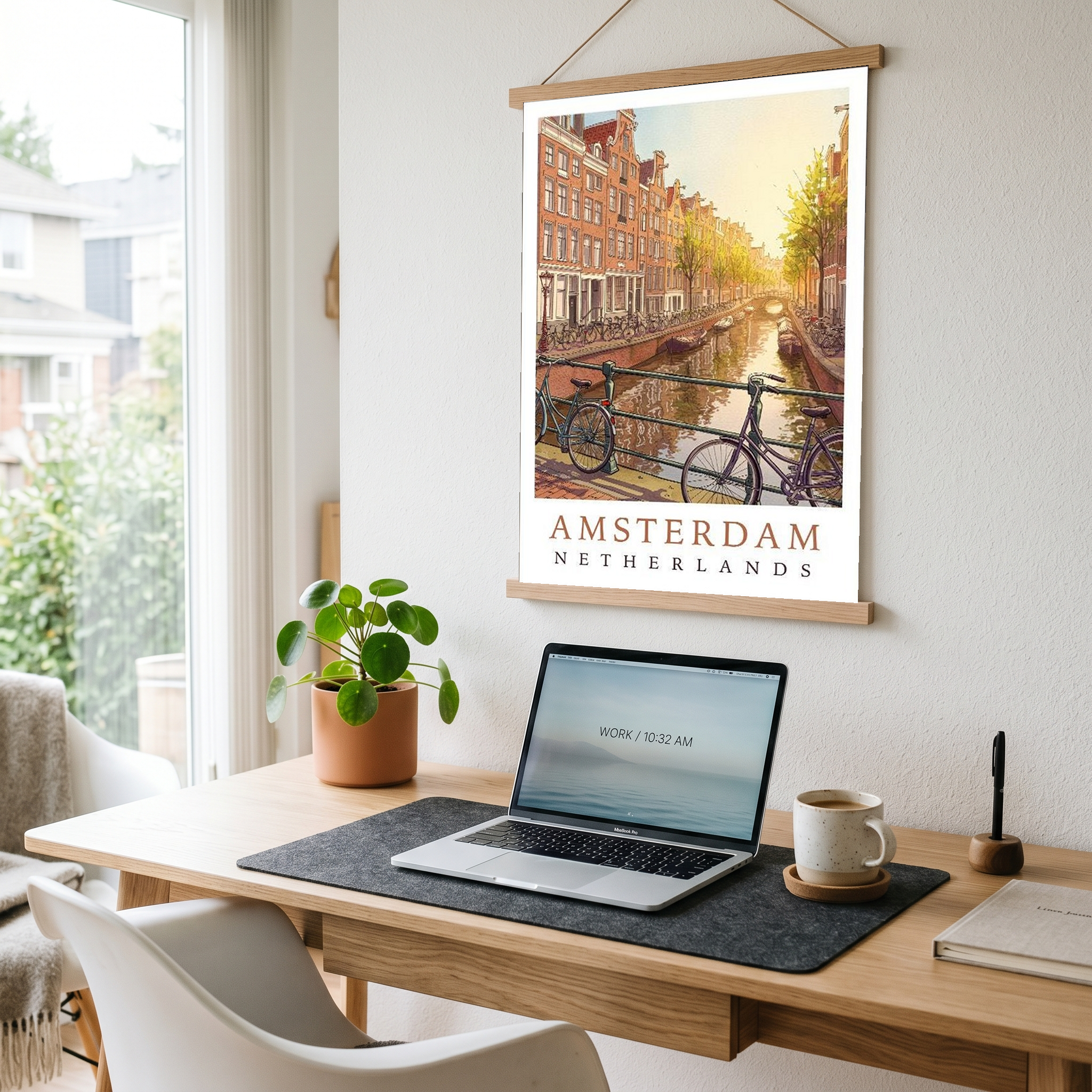 Amsterdam Netherlands Travel Poster — Canal House Bicycle Print