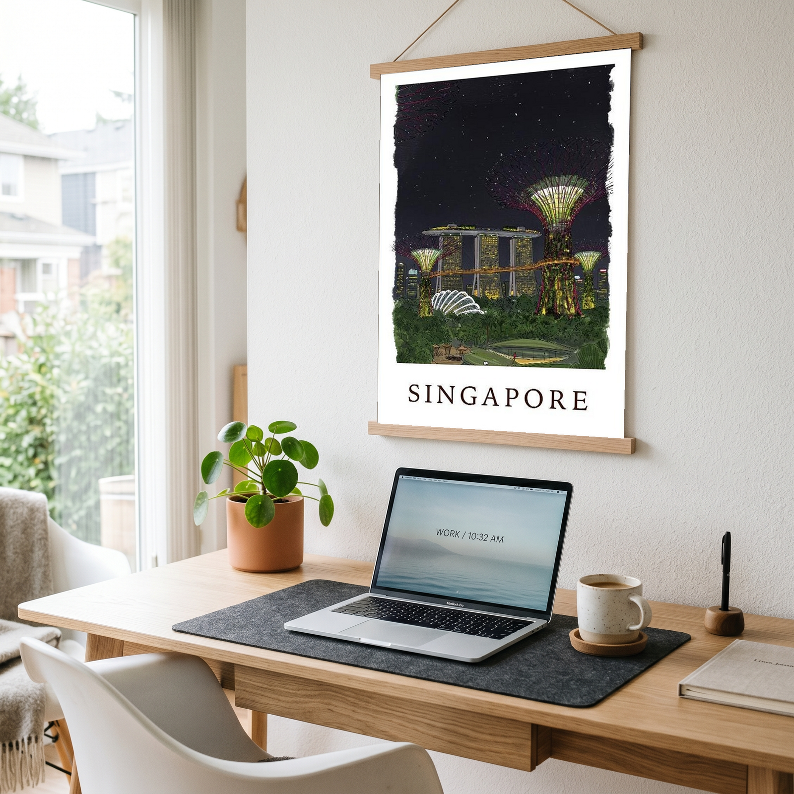 Singapore Travel Poster — Gardens by the Bay Marina Night Print