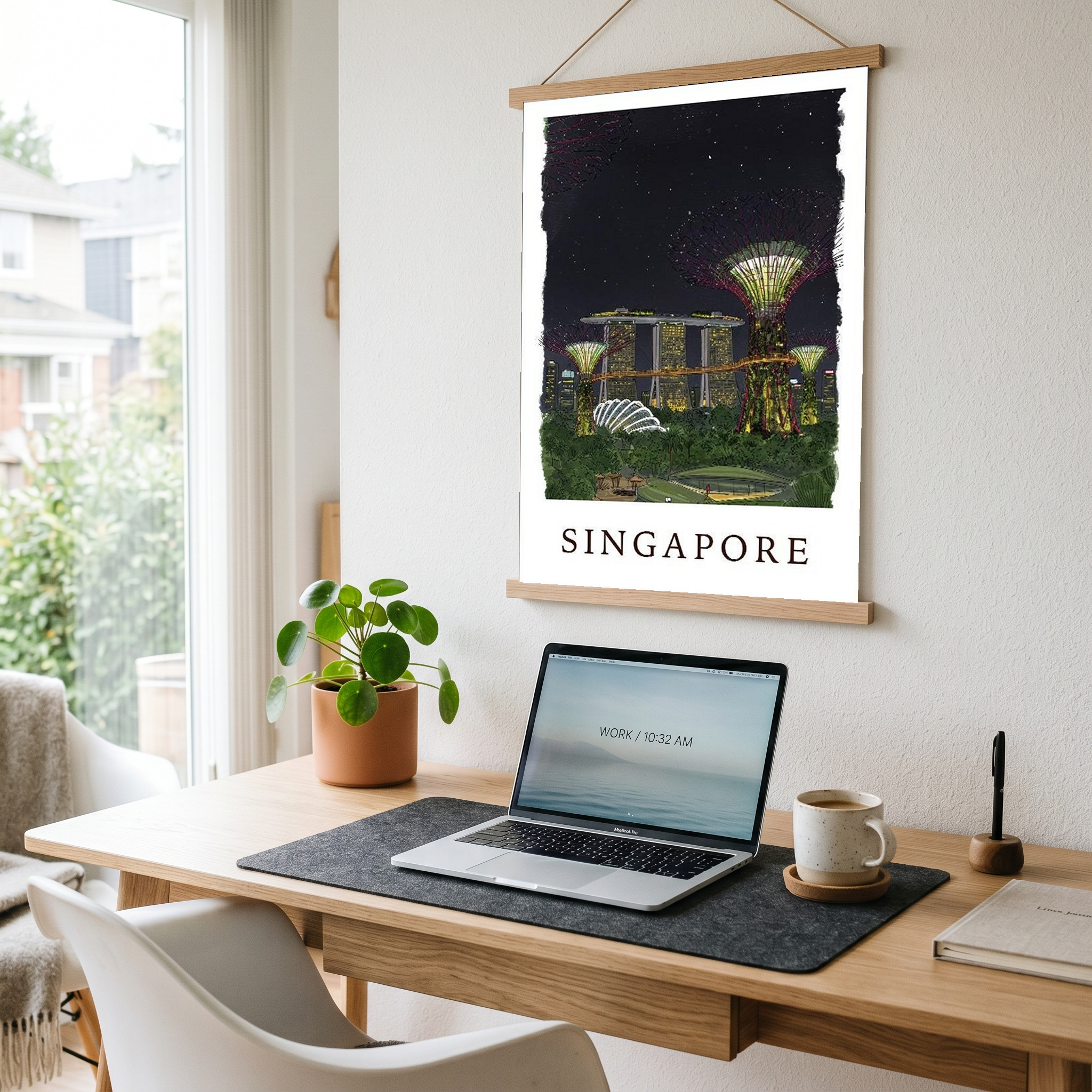 Singapore Travel Poster — Gardens by the Bay Marina Night Print