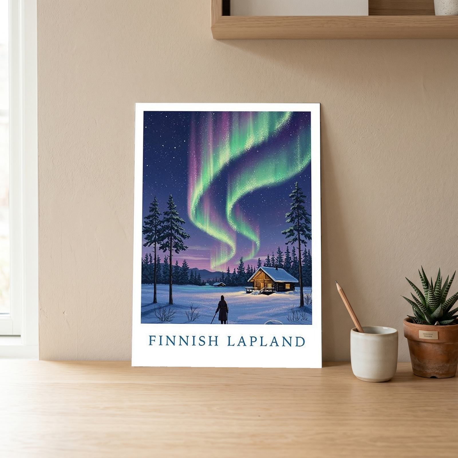 Finnish Lapland — Northern Lights Cabin Winter Wall Art Print