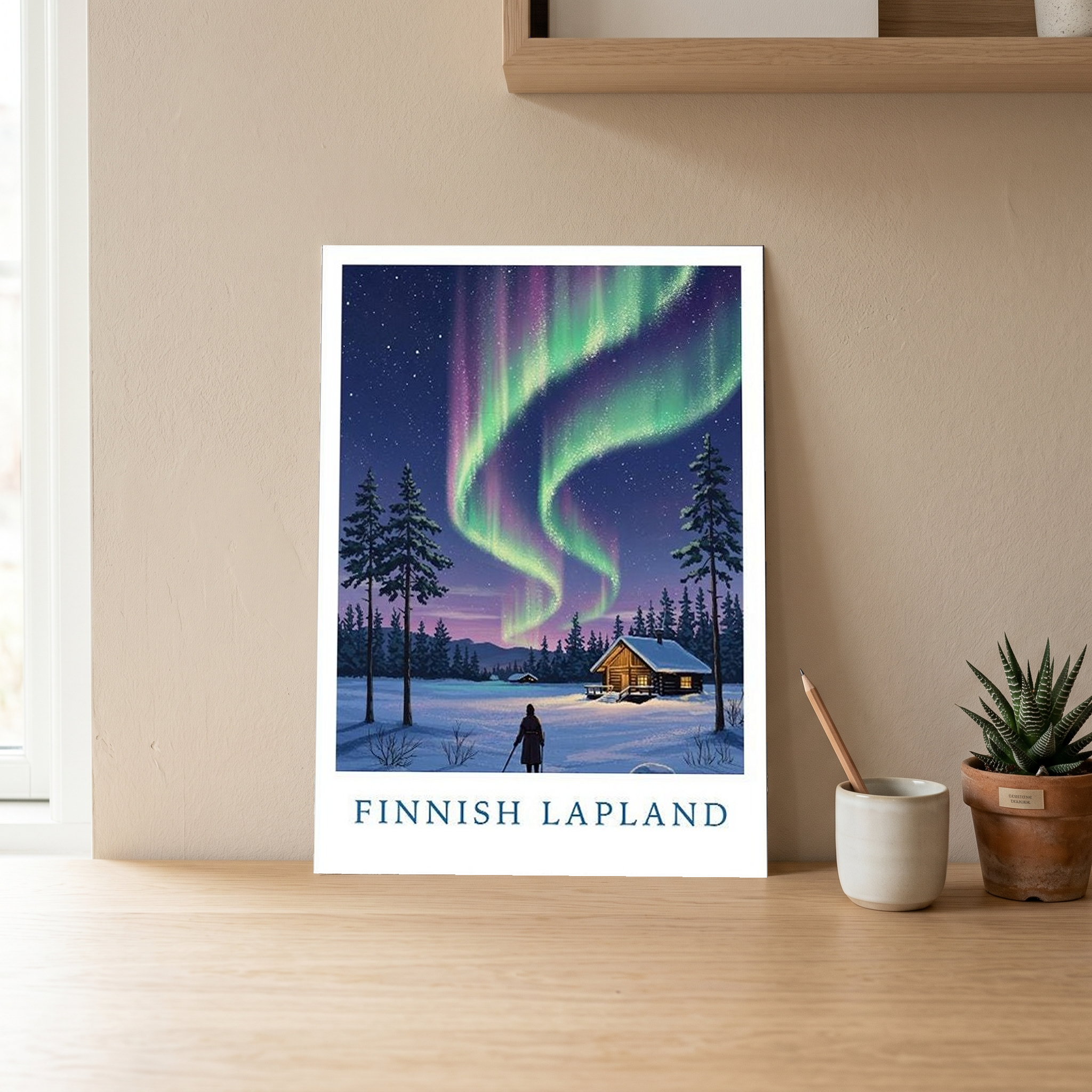 Finnish Lapland — Northern Lights Cabin Winter Wall Art Print