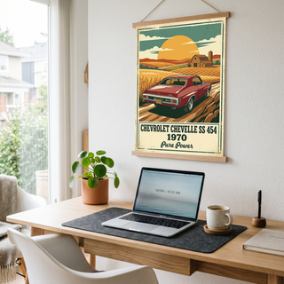 Chevrolet Chevelle SS 454 1970 V3 Poster — Vintage Muscle Car Wheat Field Barn Print