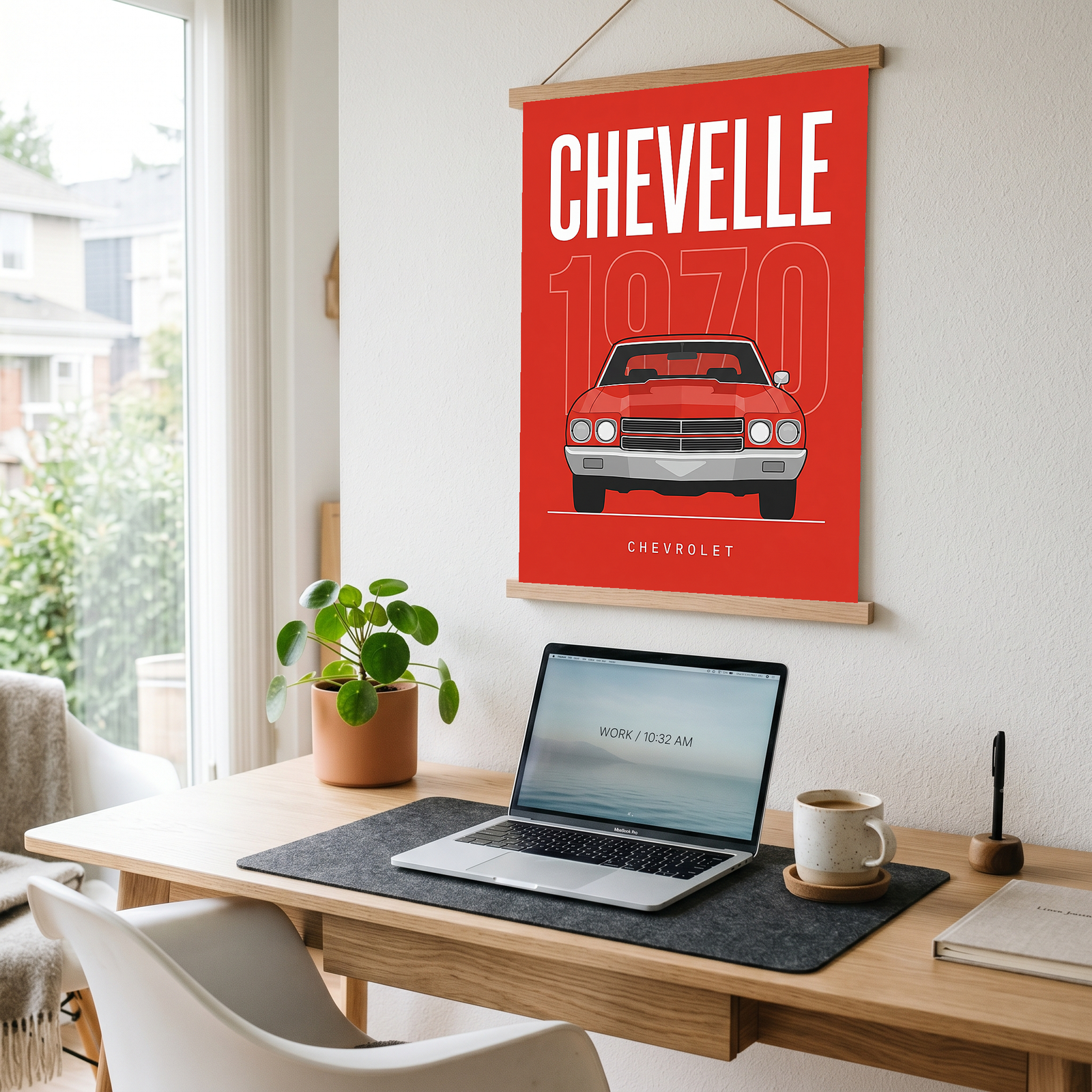 Chevrolet Chevelle 1970 Minimalist Poster — Red Muscle Car Line Art