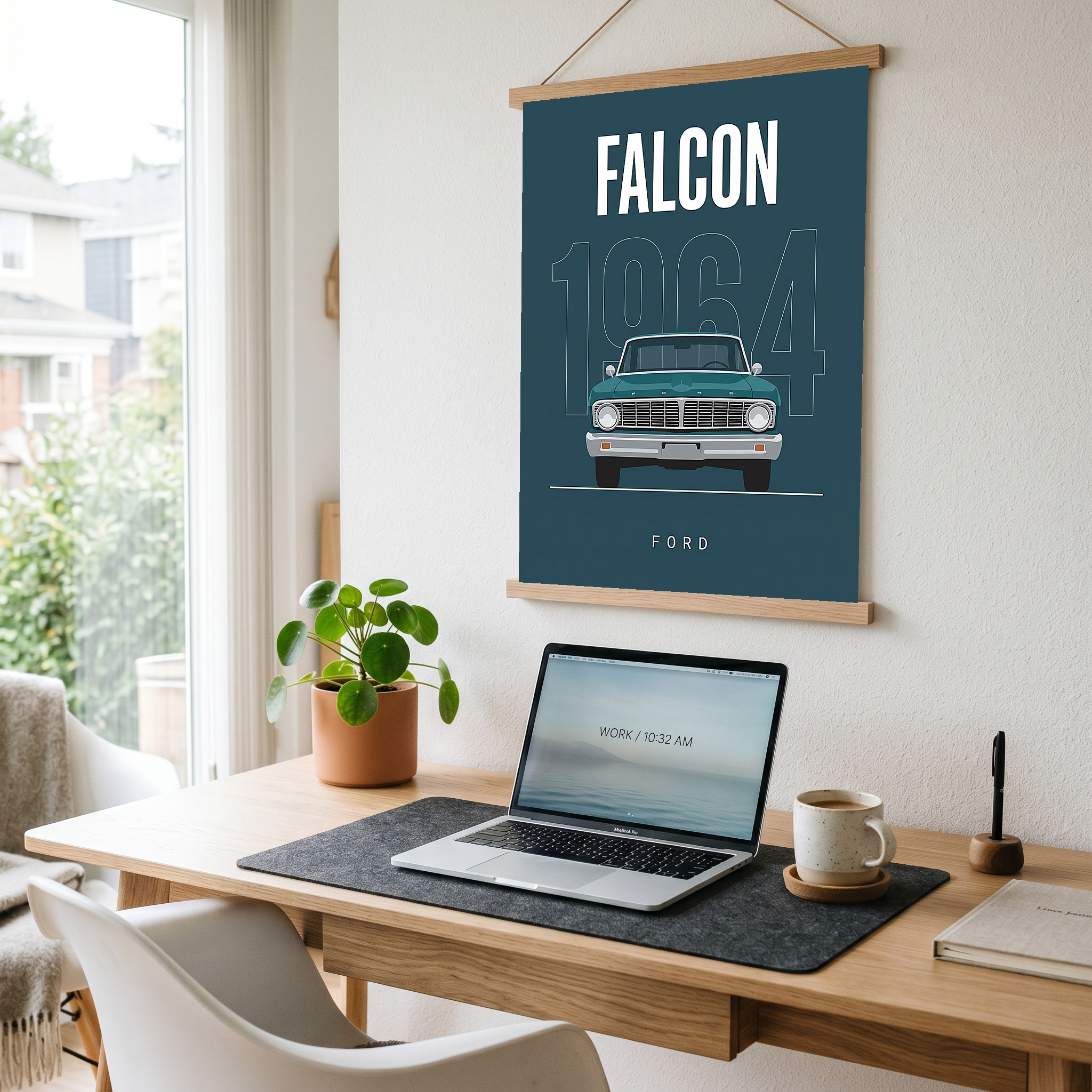 Ford Falcon 1964 Minimalist Poster — Teal Compact Muscle Line Art