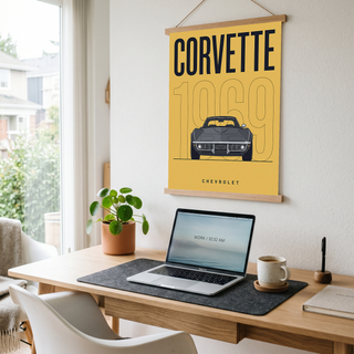 Chevrolet Corvette 1969 V2 Yellow Minimalist Poster — Muscle Car Line Art