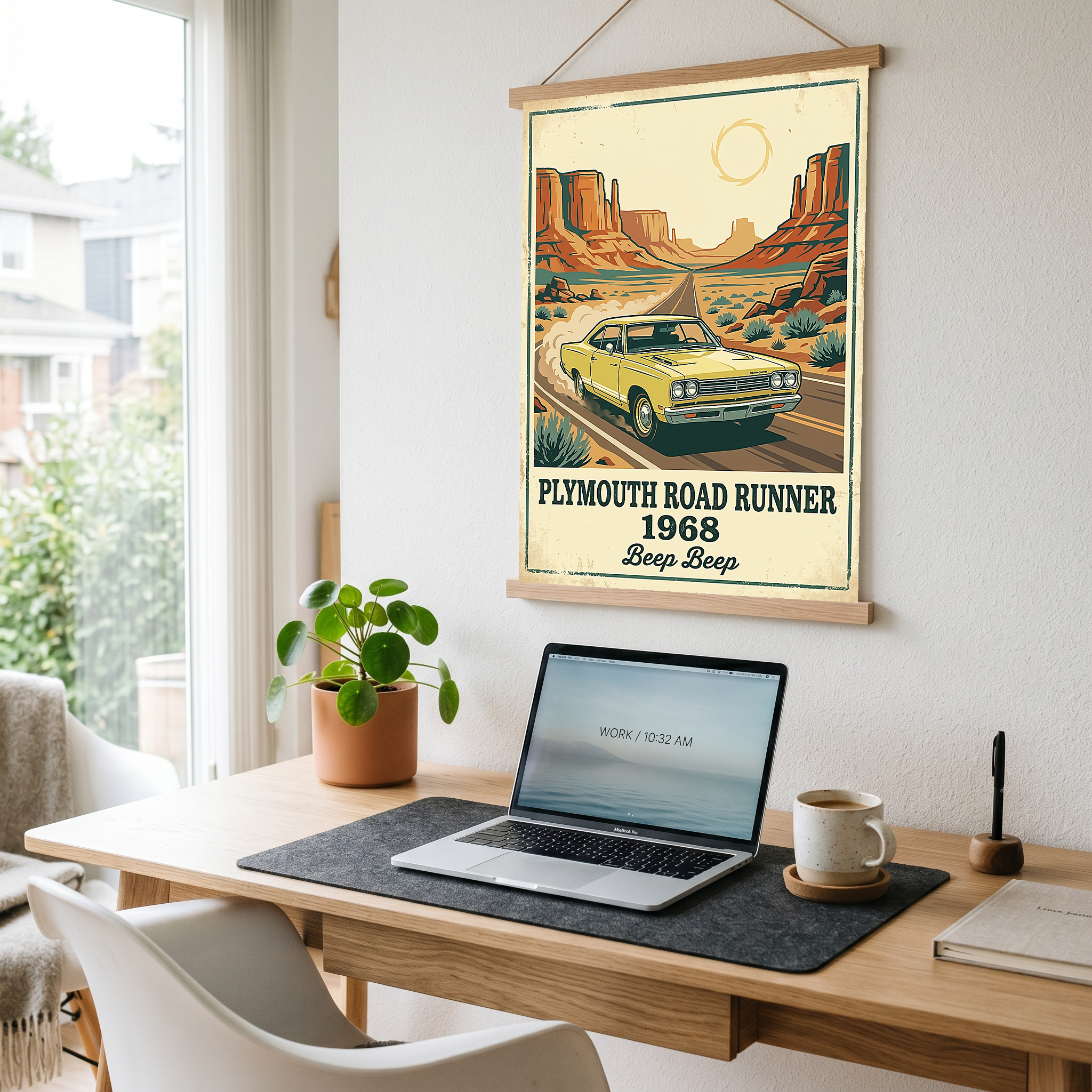 Plymouth Road Runner 1968 Poster — Vintage Muscle Car Monument Valley Print
