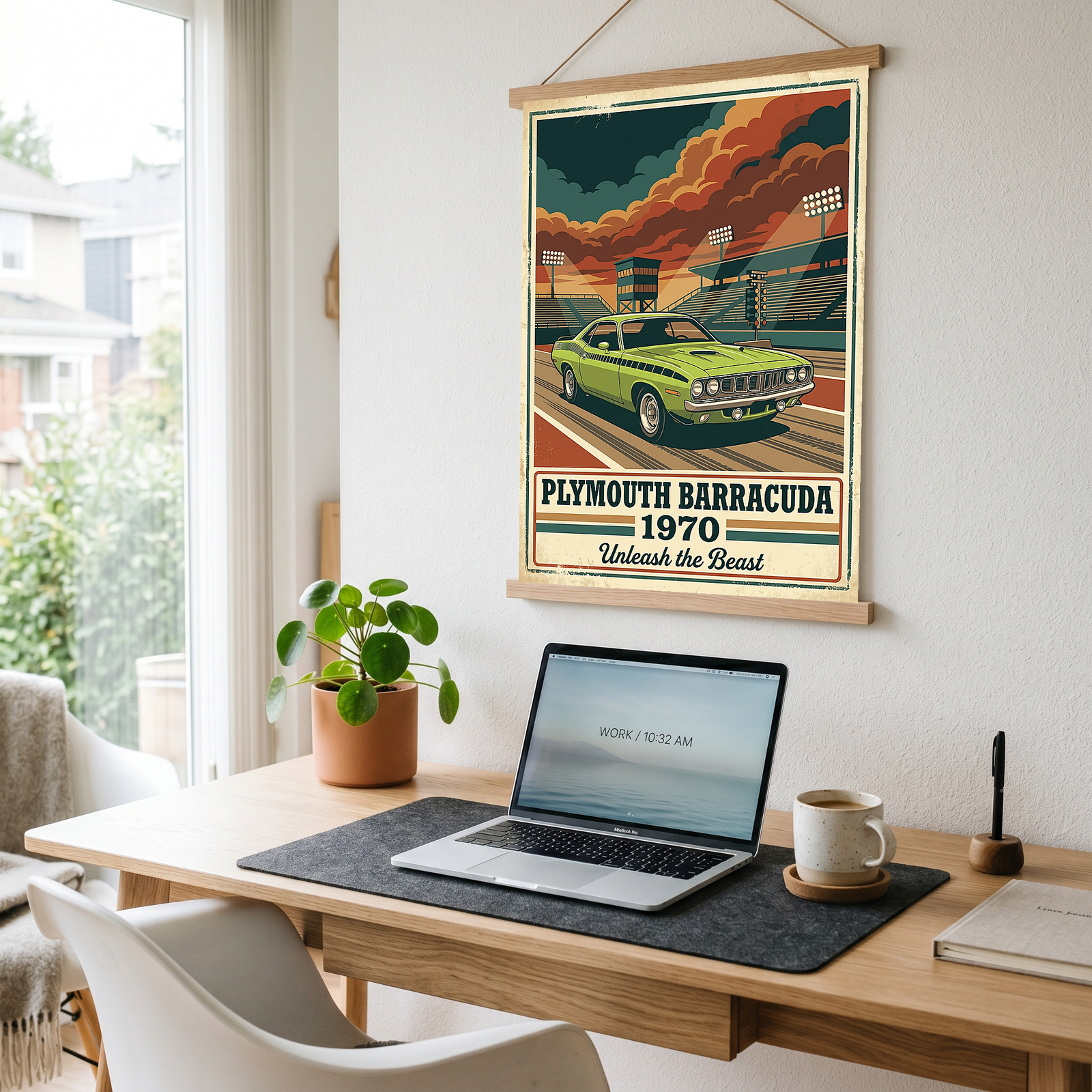 Plymouth Barracuda 1970 Poster — Vintage Muscle Car Race Track Print