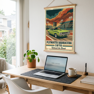 Plymouth Barracuda 1970 Poster — Vintage Muscle Car Race Track Print