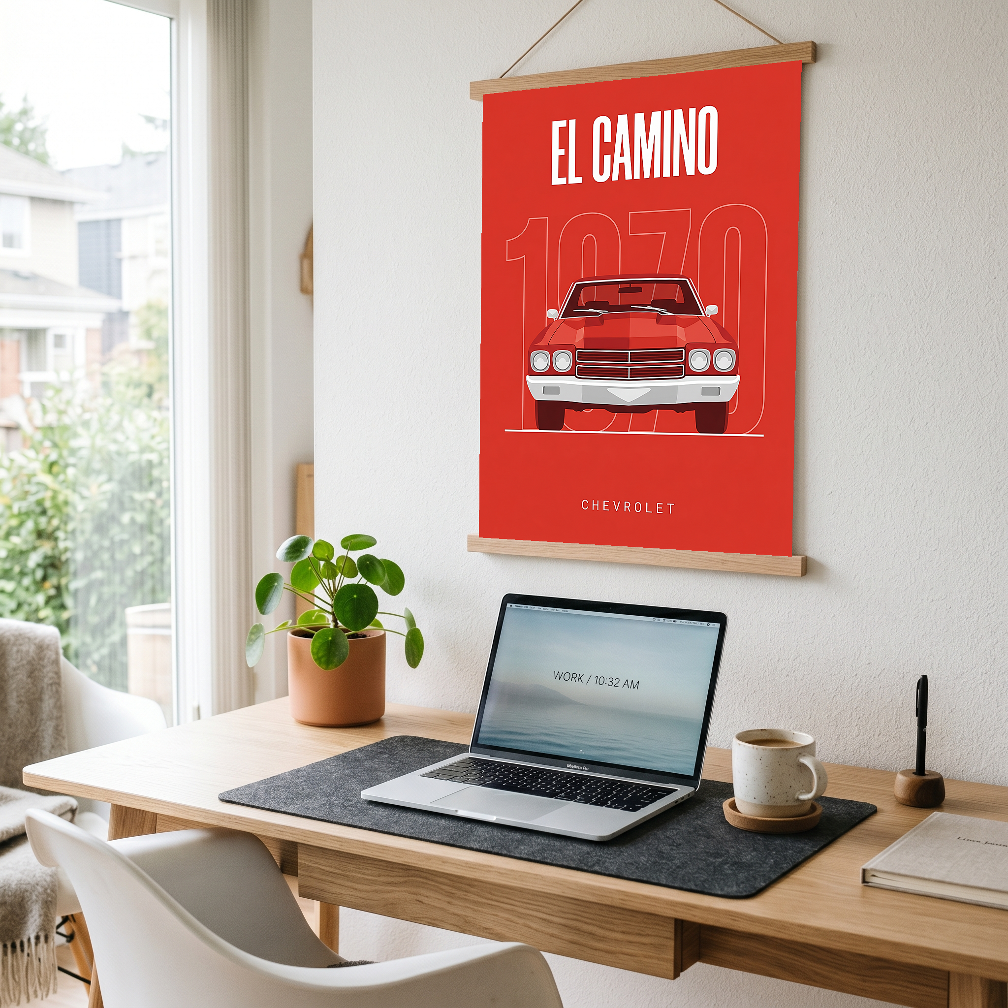 Chevrolet El Camino 1970 Minimalist Poster — Red Muscle Truck Line Art