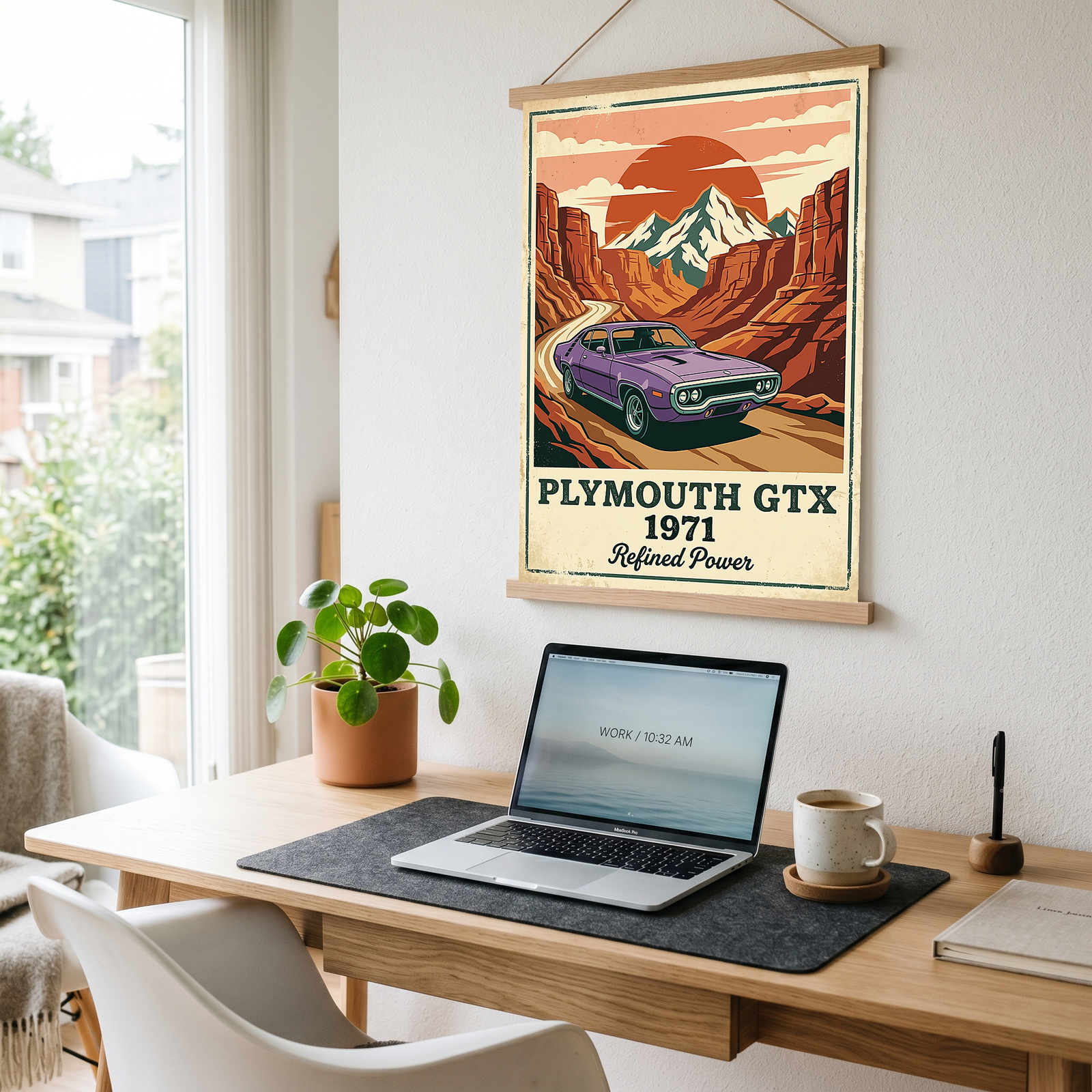 Plymouth GTX 1971 Poster — Vintage Muscle Car Red Rock Canyon Print