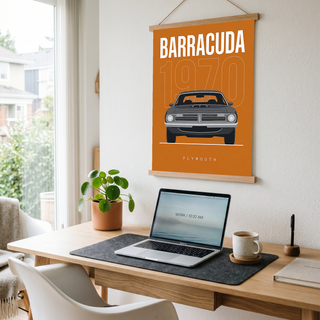 Plymouth Barracuda 1970 Minimalist Poster — Orange Muscle Car Line Art